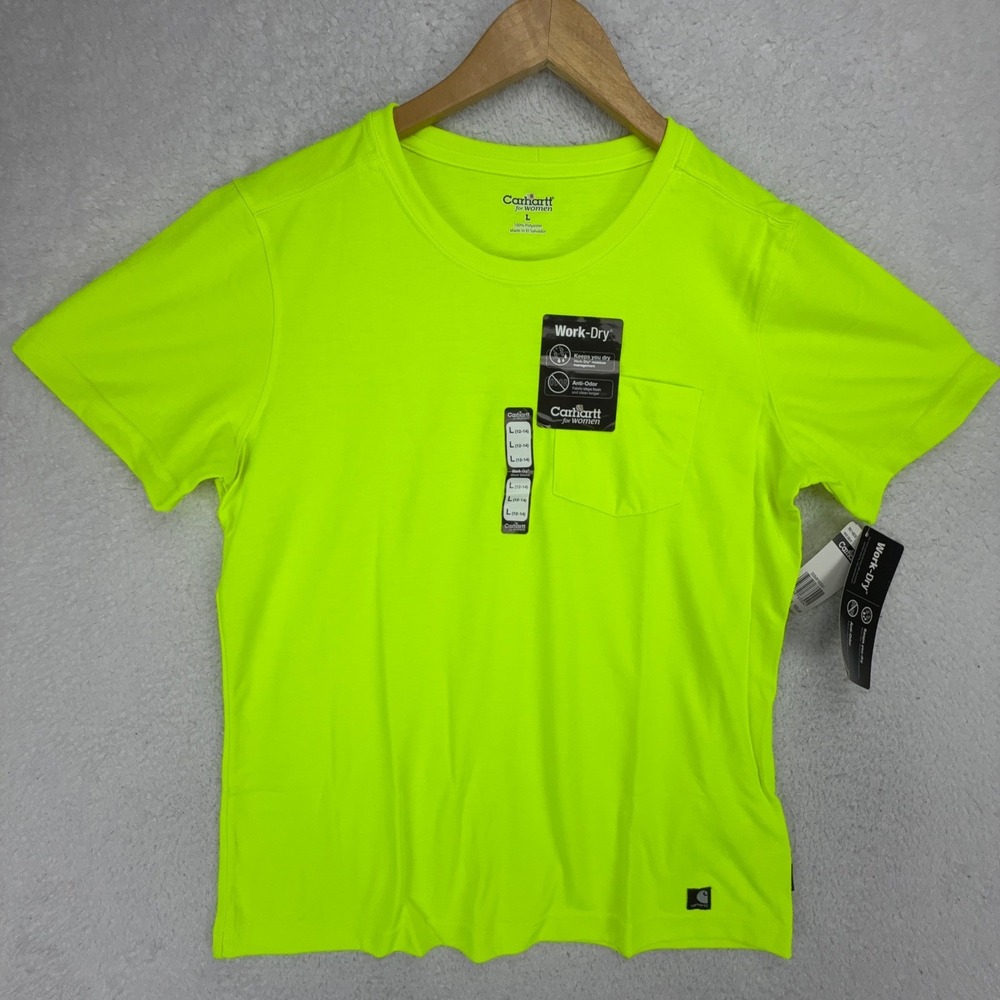 Carhartt Work Dry Shirt Womens Large WK212 BLM Bright Lime NWT Hi-Vis